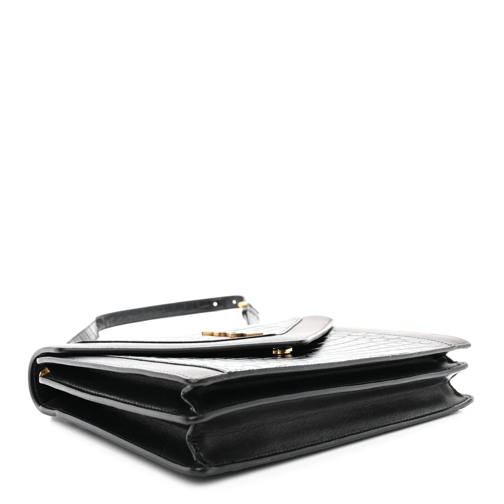 Saint Laurent Medium Gaby Satchel Black Embossed Calfskin & Crocodile Leather Aged Gold Hardware - 图片 6