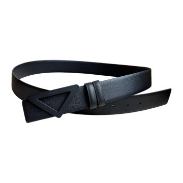 Prada Men' s Triangled Buckle Belt In Black/White/Brown/Blue Saffiano Calfskin With Gold/Silver/Black Hardware 35mm