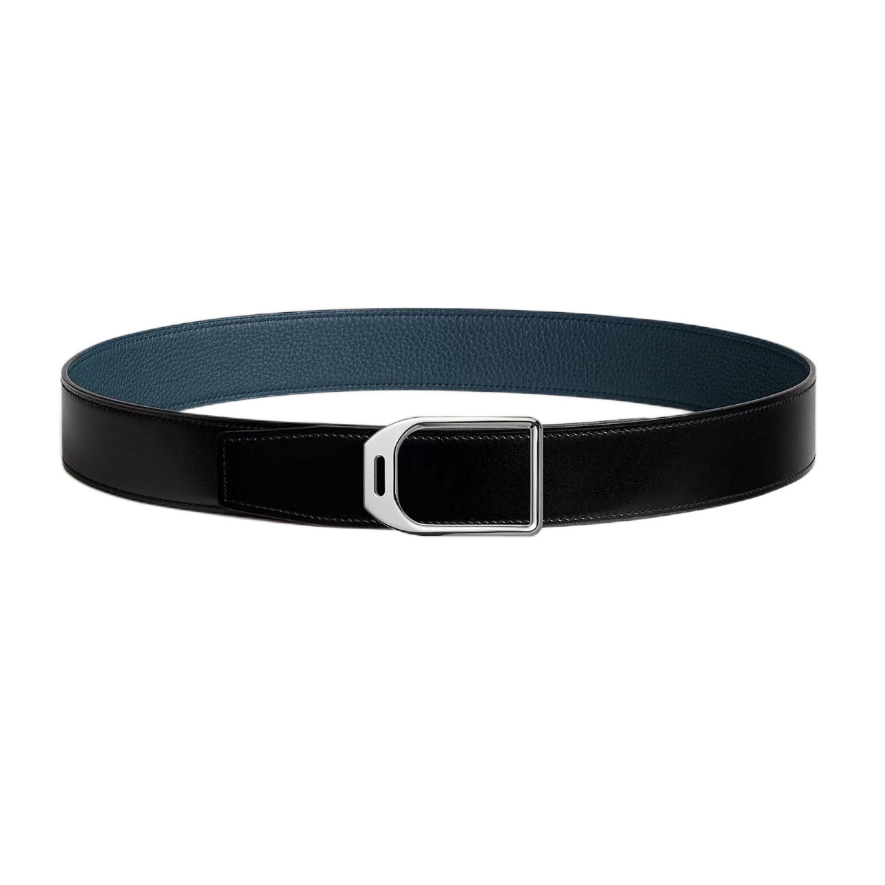Hermès Men' s Jockey Buckle Reversible Belt In Brown/Black/Etoupe/Coffee/Blue Grained And Smooth Calfskin With Silver Hardware 38mm - 图片 8