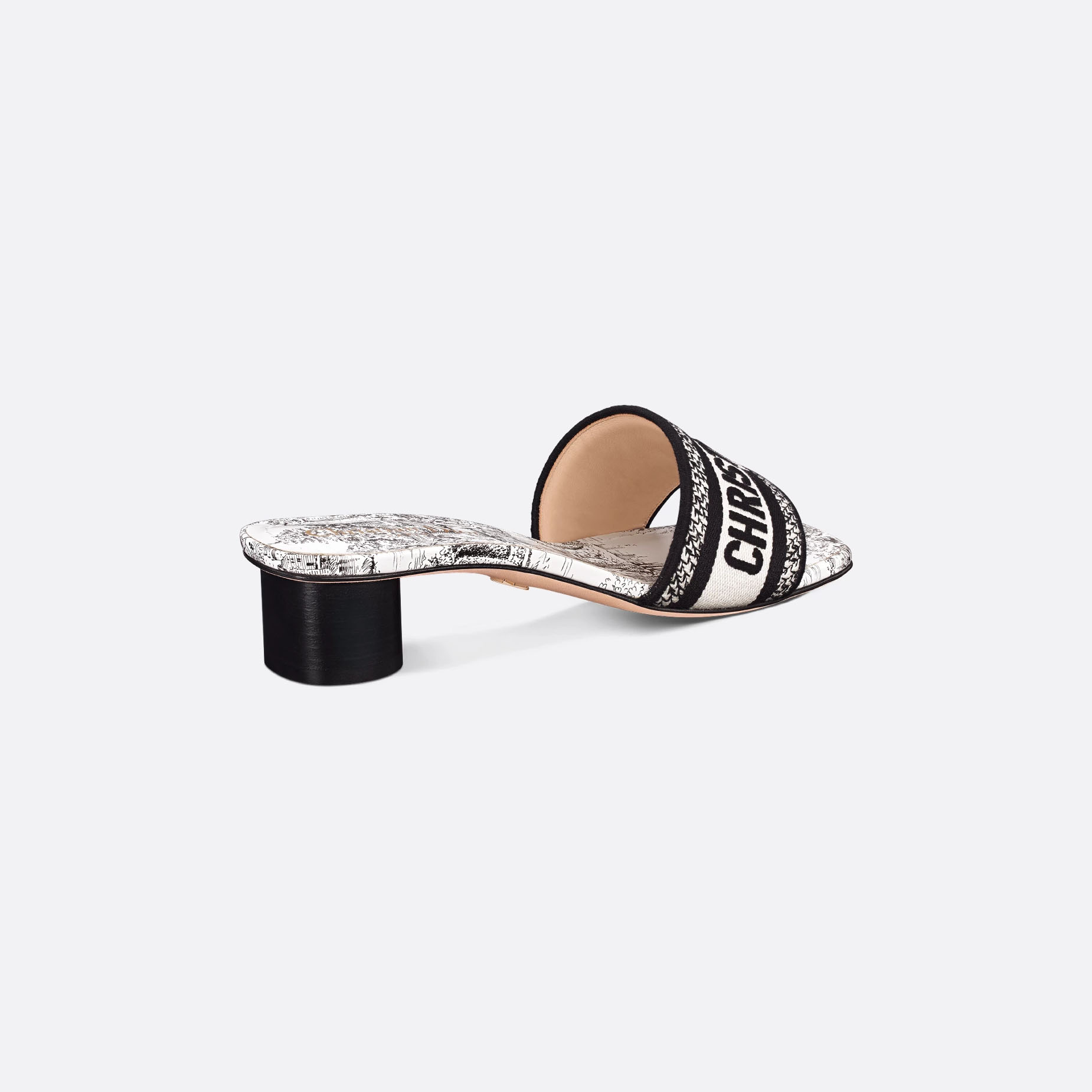 Dior black and white thick bottom square head high-heeled slippers - 图片 3