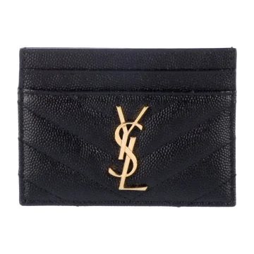 Saint Laurent Small Card Holder Black Saffiano Printed Leather Gold Hardware