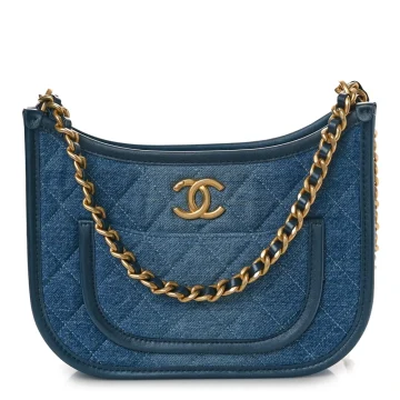 Chanel Hobo Medium Blue Quilted Washed Denim Aged Gold Hardware