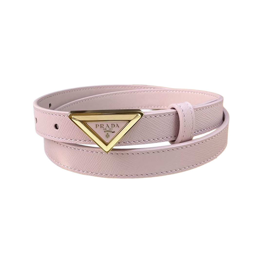 Prada Women' s Triangled Buckle Belt In Brown/Pink/White Calfskin With Gold/Silver Hardware 20mm - 图片 6