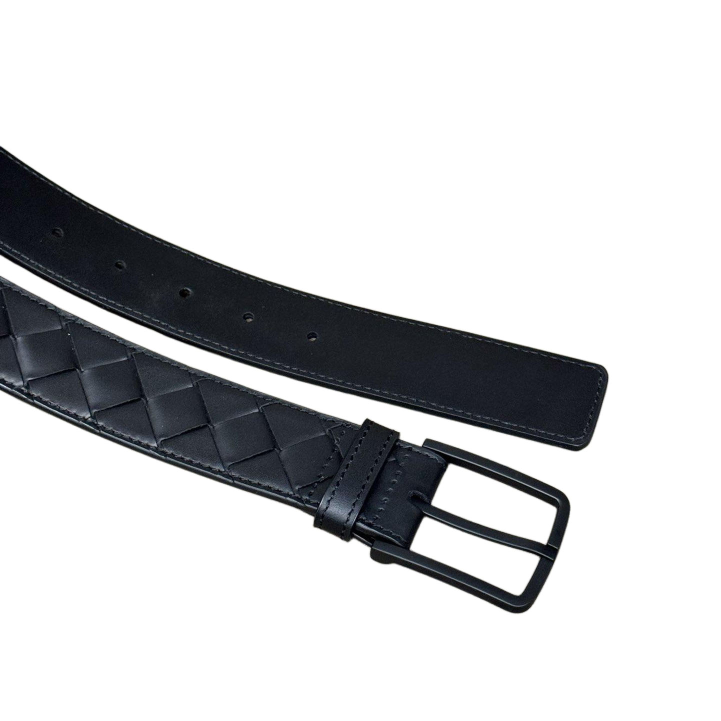 Bottega Veneta Men's Square Buckle Intrecciato Belt In Black/Coffee/Blue/Grey Calfskin With Black Hardware 35mm - 图片 5
