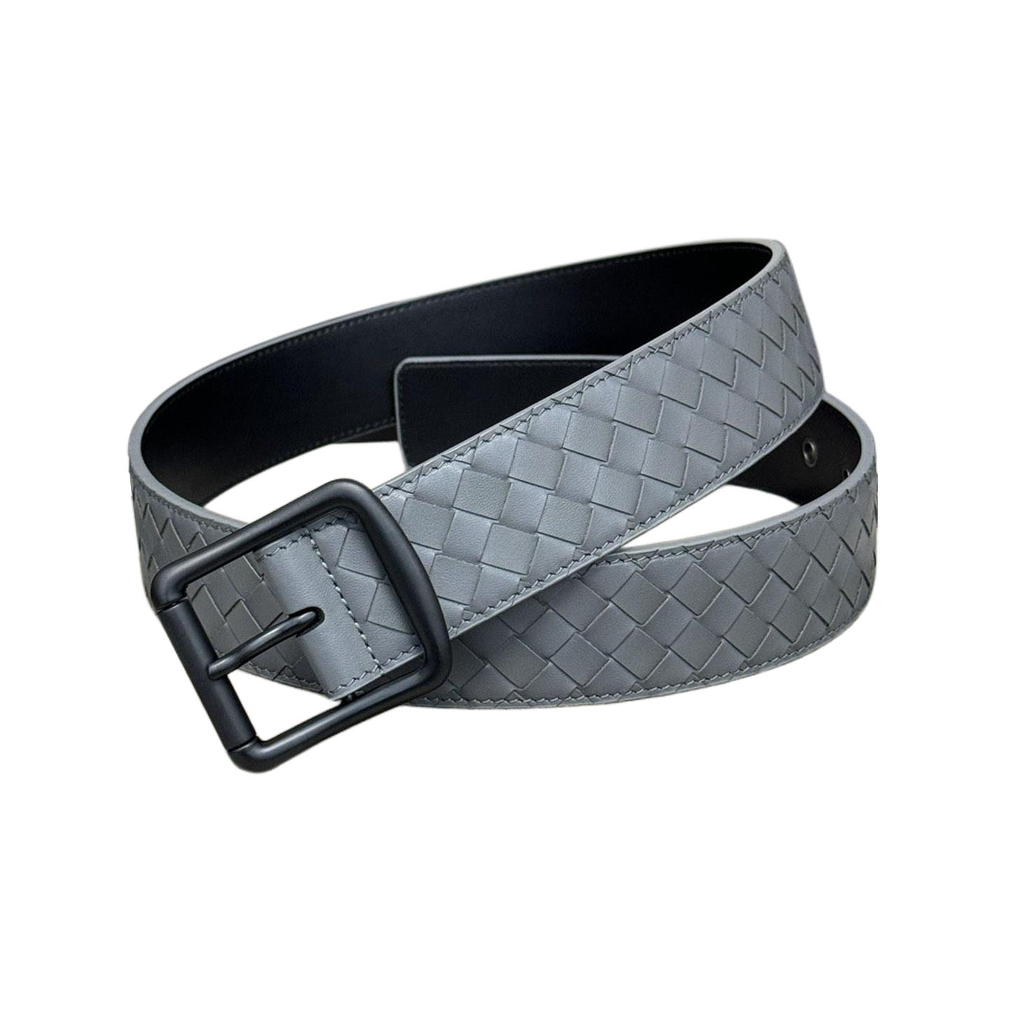 Bottega Veneta Men's Square Buckle Intrecciato Belt In Black/Coffee/Blue/Grey Calfskin With Silver/Black Hardware 40mm - 图片 7