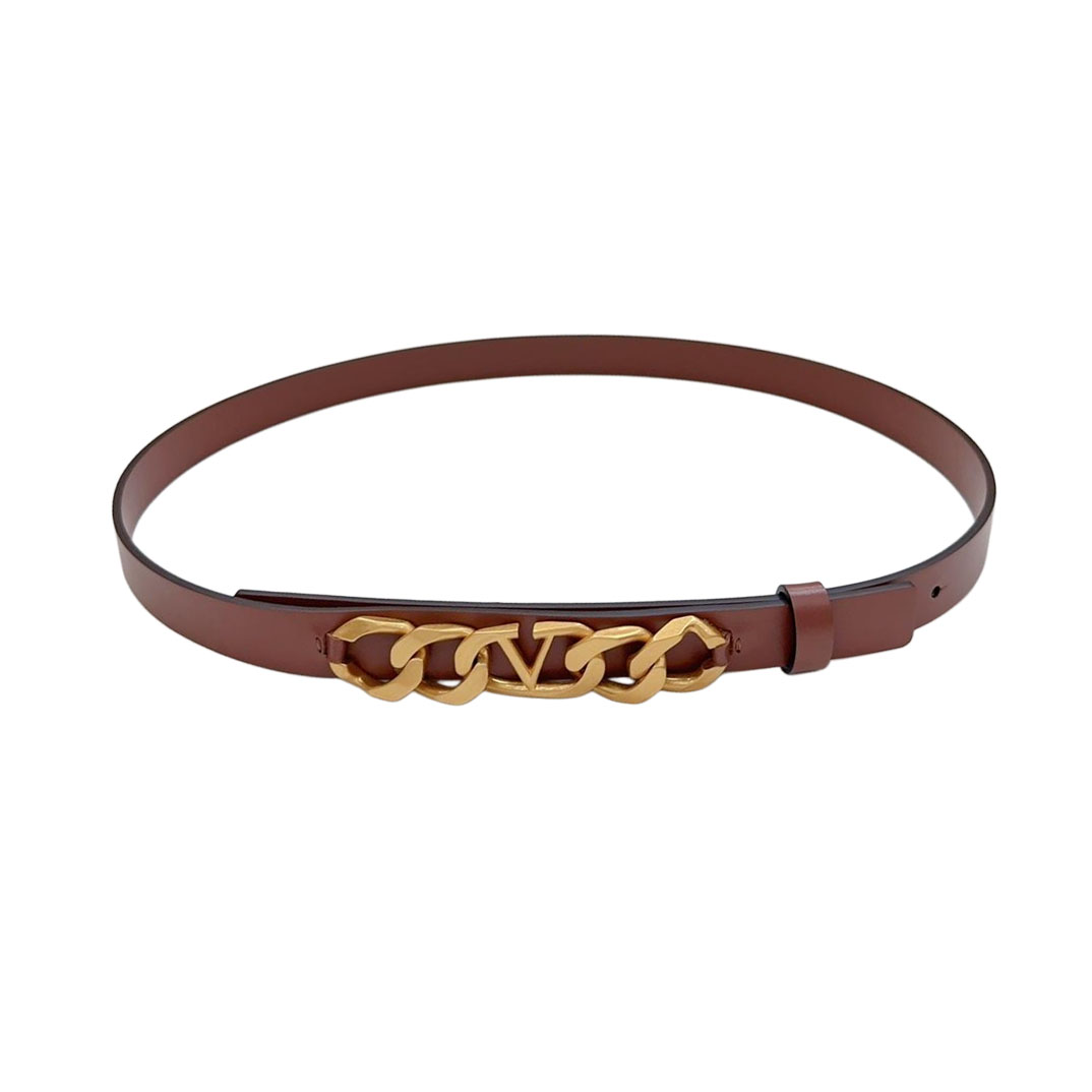 Valentino Irregular V Buckle Belt In Black/Brown/Red Calfskin With Gold Hardware 20mm - 图片 2