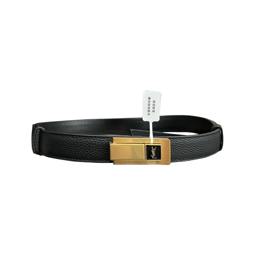 Saint Laurent Charniere Buckle Belt In Black/Burgundy Smooth Calfskin With Gold Hardware 30mm - 图片 7