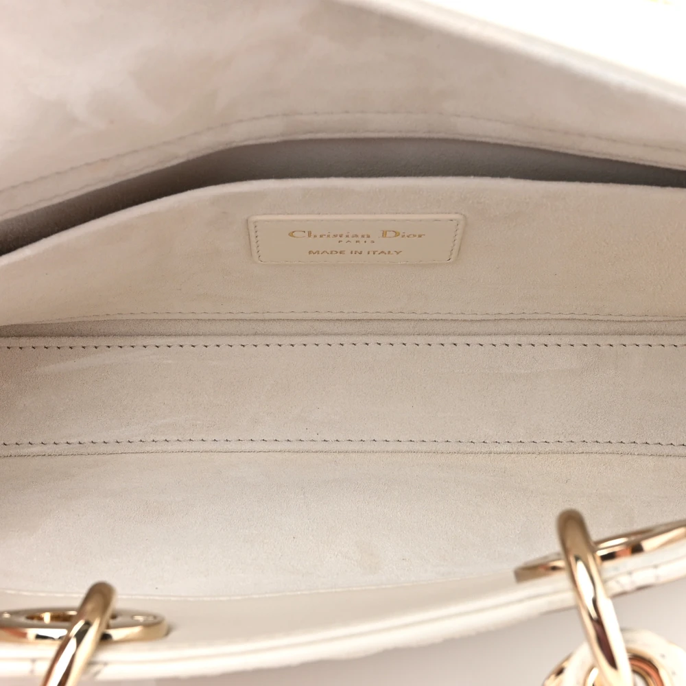 Dior Medium Lady D-Joy White Ornamental Embroidered Calfskin Leather Gold Hardware - 图片 9