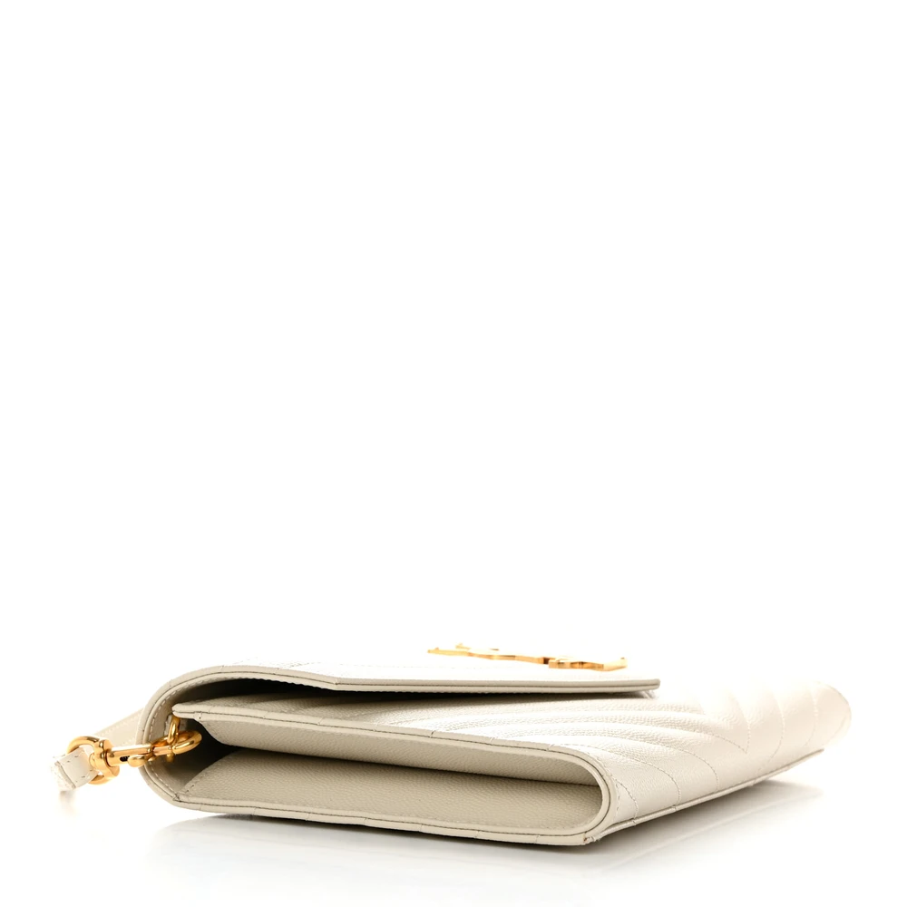 Saint Laurent Medium Envelope Clutch Blanc Vintage Chevron Monogram Grain De Poudre Matelasse Leather Gold Hardware - 图片 4