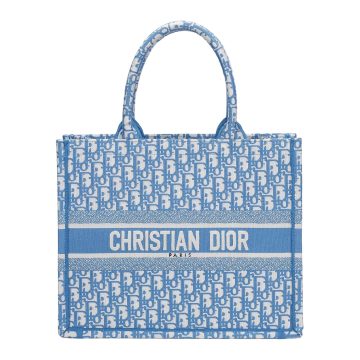 Dior Medium Dior Book Tote In Blue Dior Oblique Embroidered Canvas