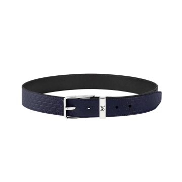 Louis Vuitton Men's Pont Neuf Belt In Blue/Black Logo-Embossed Calfskin With Silver Hardware 35mm