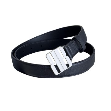 Balenciaga Women's Nano Belt In Black Grained Calfskin With Gold/Silver Hardware 25mm