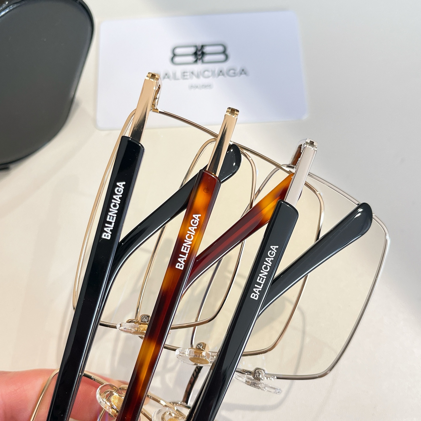 Balenciaga square frame glasses gold black/gold silver/gold leopard color transparent lens Size 59口16-145 - 图片 7
