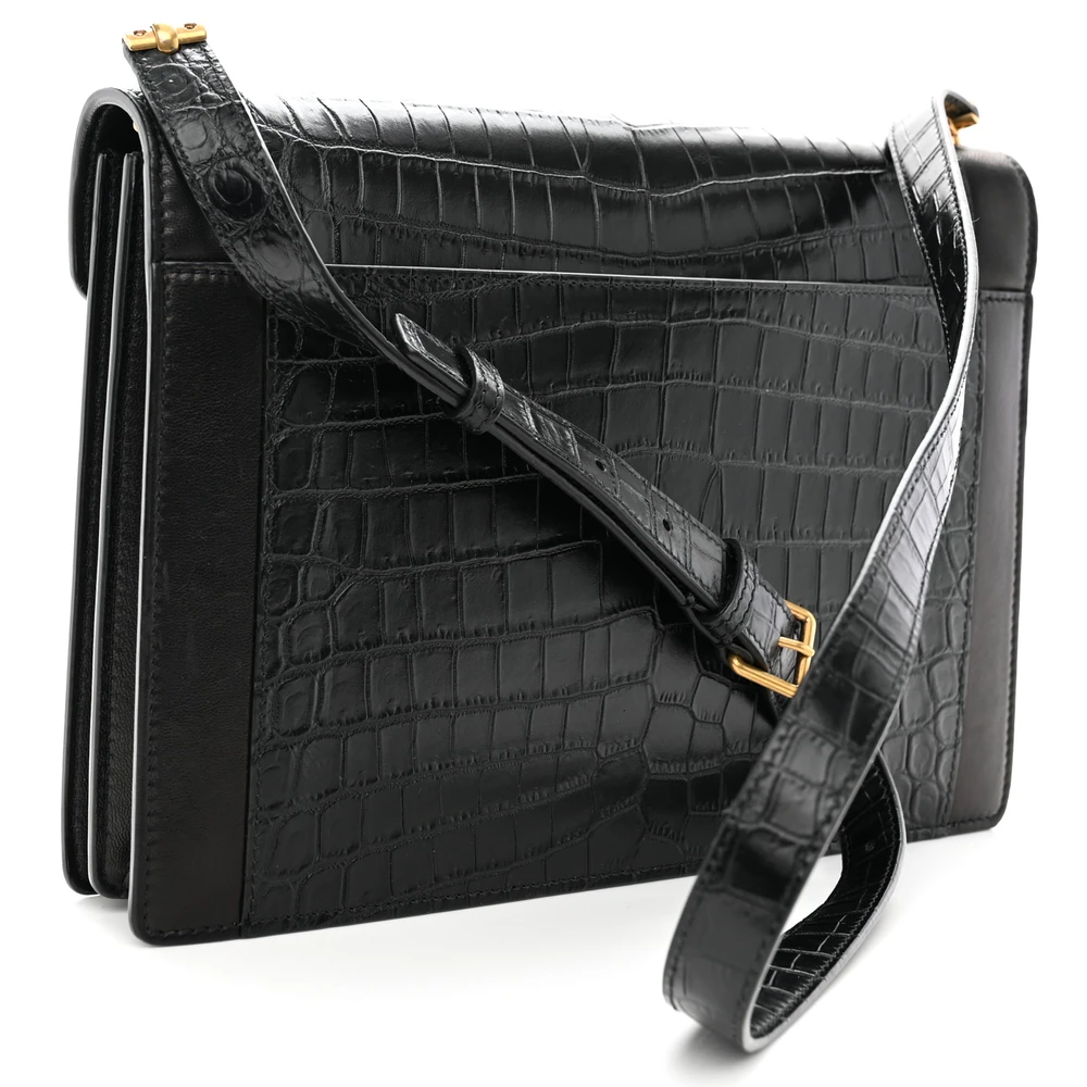 Saint Laurent Medium Gaby Satchel Black Embossed Calfskin & Crocodile Leather Aged Gold Hardware - 图片 3