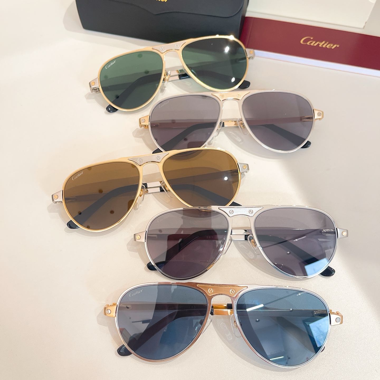 Cartier Pilot glasses blue gold/green gold/brown gold/grey gold/grey silver color Size 54口20-145 - 图片 8