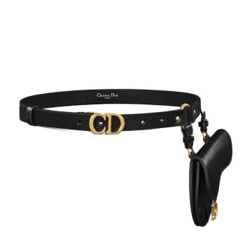 Dior Women' s Saddle Mini Bag Belt In Black Calfskin With Gold Hardware 20mm