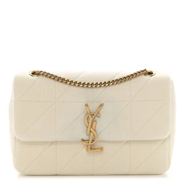 Saint Laurent Medium Jamie Bag Vanilla Ice Crinkle Monogram Cotton Patchwork Aged Gold Hardware