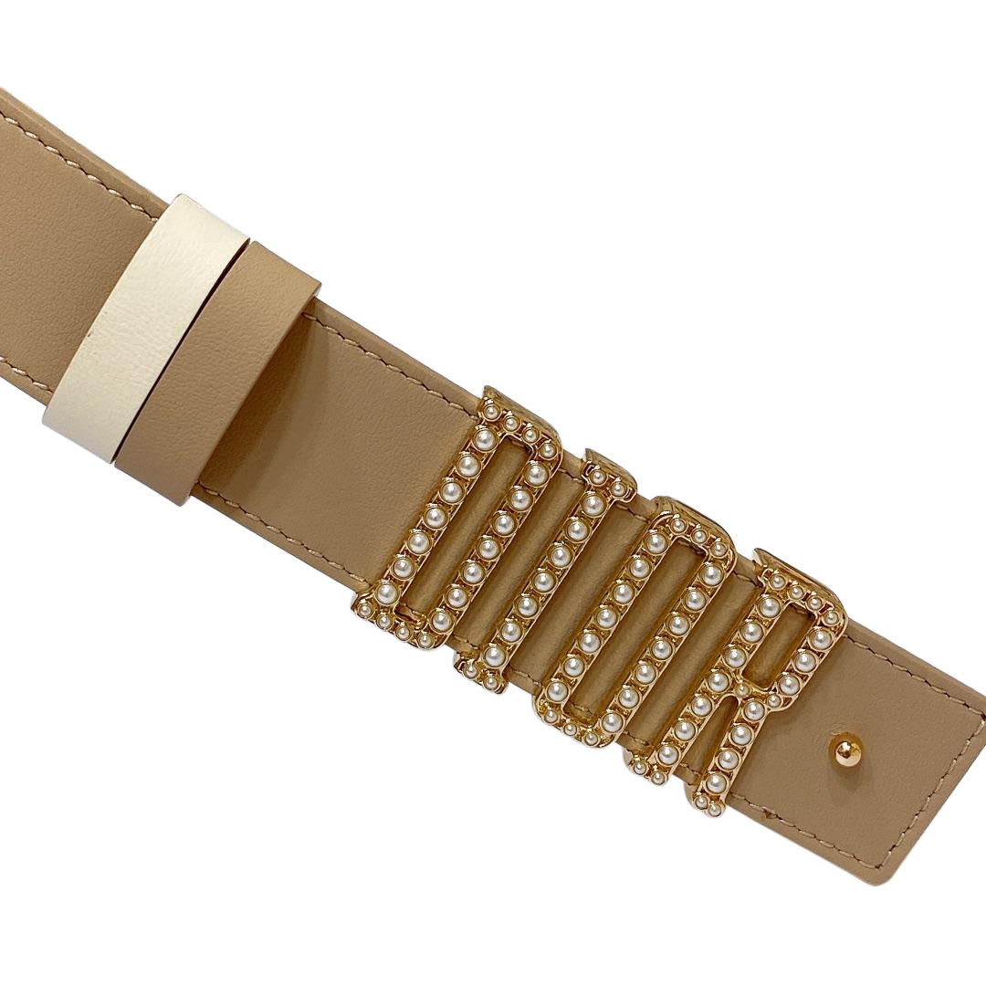 Dior Women' s D-Fence With Pearls Belt In Khaki/White/Brown/Black Calfskin With Gold/Silver Hardware 30mm - 图片 2