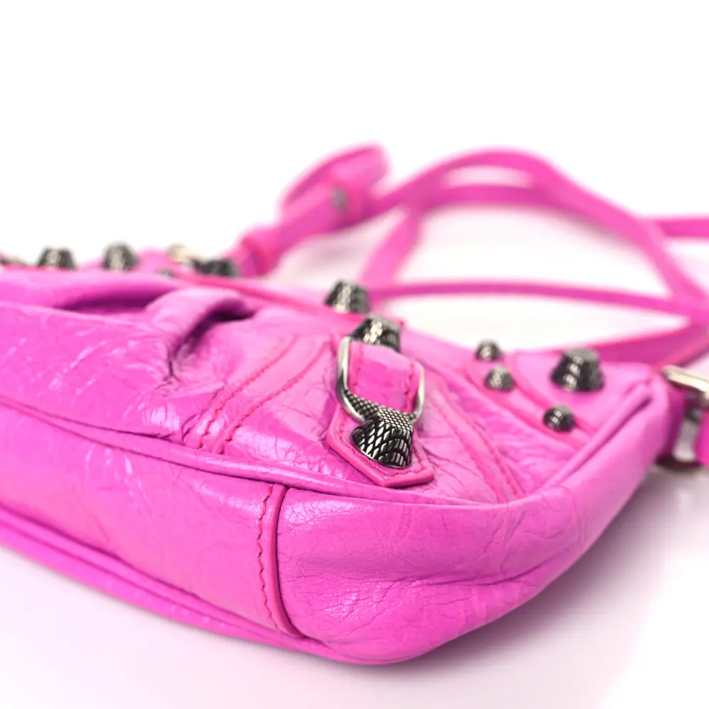 Balenciaga Le Cagole Mini Purse With Chain Lipstick Pink Agneau Arena Leather Silver Hardware - 图片 4