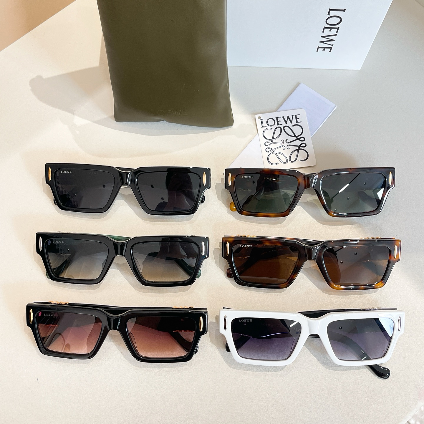 Loewe square frame glasses white/black/black green/black rust/leopard green/leopard brown color Size 56口19-145 - 图片 8