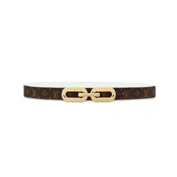 Louis Vuitton Women's Edge Reversible Belt In White Calfskin And Monogram Canvas With Gold Hardware 25mm