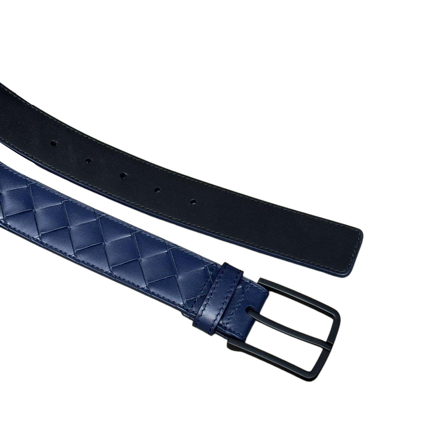 Bottega Veneta Men's Square Buckle Intrecciato Belt In Black/Coffee/Blue/Grey Calfskin With Black Hardware 35mm - 图片 7