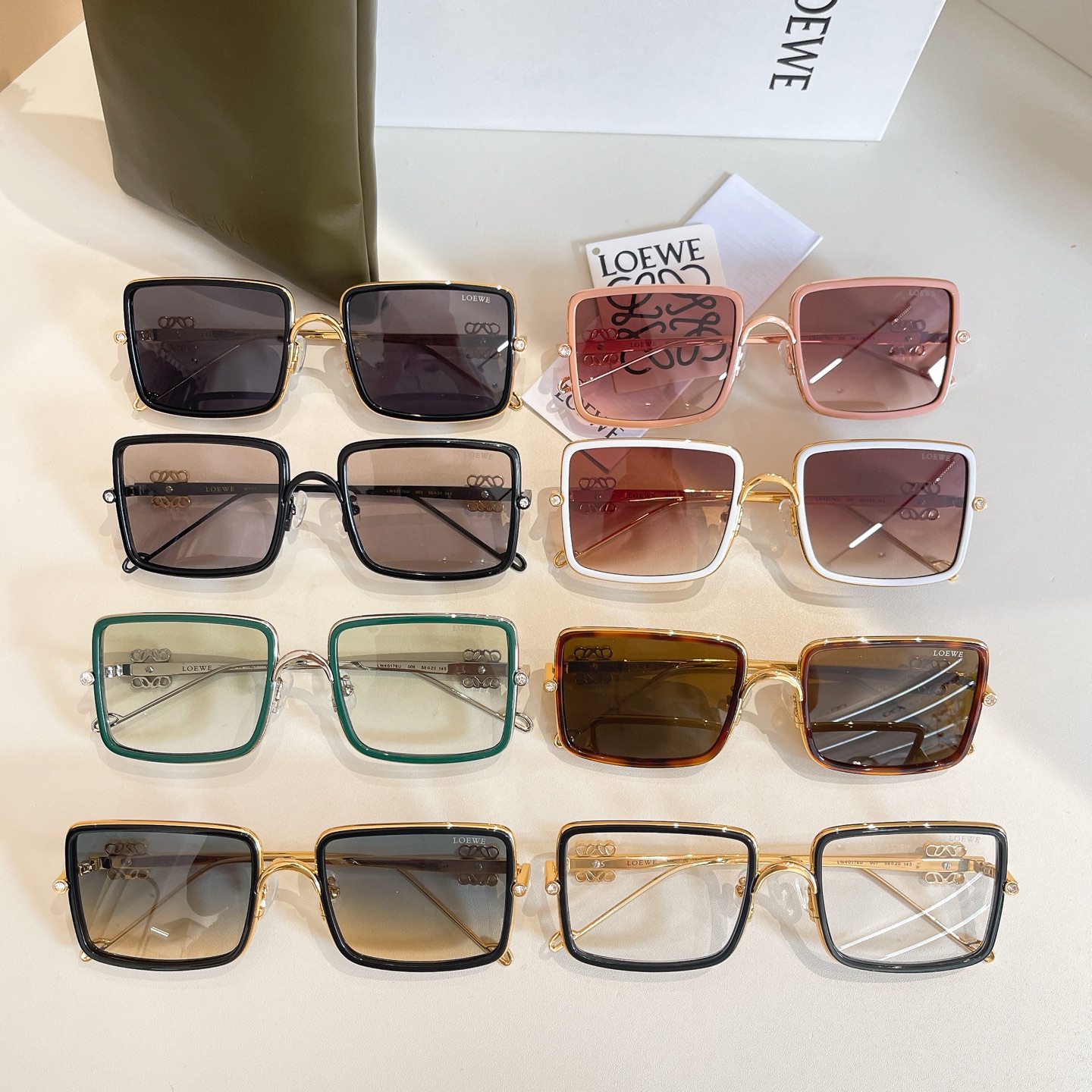 Loewe square frame glasses black gold/black/transparent black/pink/white/green/leopard/blue orange color Size 56口20-145 - 图片 9