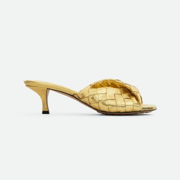 Bottega Veneta Blink Mule In Gold Intrecciato Leather Kitten Heel Mule (Heel Height 4.5cm)
