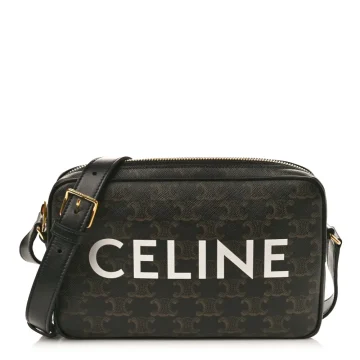 Celine Medium Messenger Bag Black Triomphe Canvas Gold Hardware