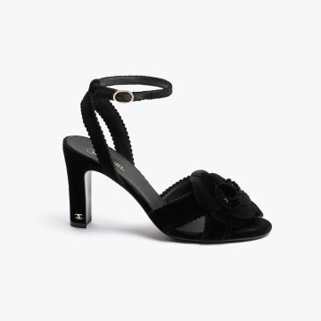 Chanel grosgrain, rhinestone and metal Black sandals