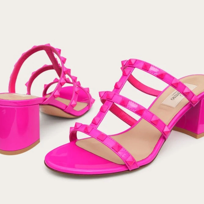 VALENTINO Barbie powder patent rivet slipper sandals (heel height 6cm) - 图片 4