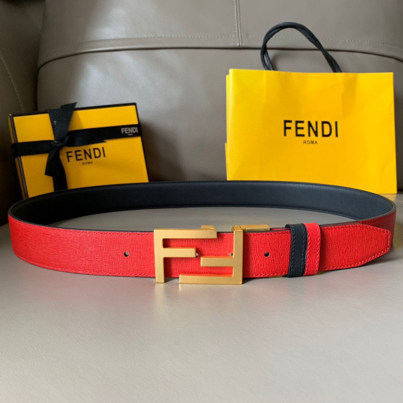 Fendi Men's Rectangled FF Buckle Reversible Belt In Black/Blue/Red/Yellow Calfskin With Gold/Silver/Gun Black Hardware 35mm - 图片 10