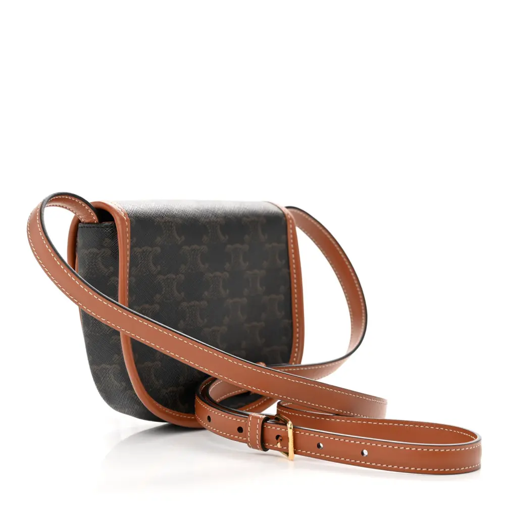 Celine Mini Besace Tan Canvas & Calfskin Leather Triomphe Gold Hardware - 图片 2