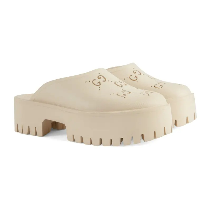 Gucci white Ladies' hollowed out G platform slippers - 图片 2