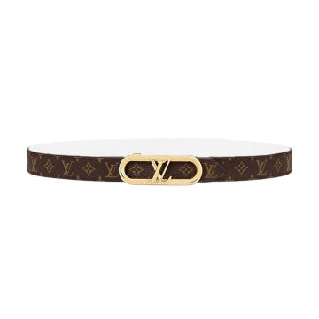 Louis Vuitton Women's My LV Chain Reversible Belt In White Calfskin And Monogram Canvas With Gold Hardware 25mm