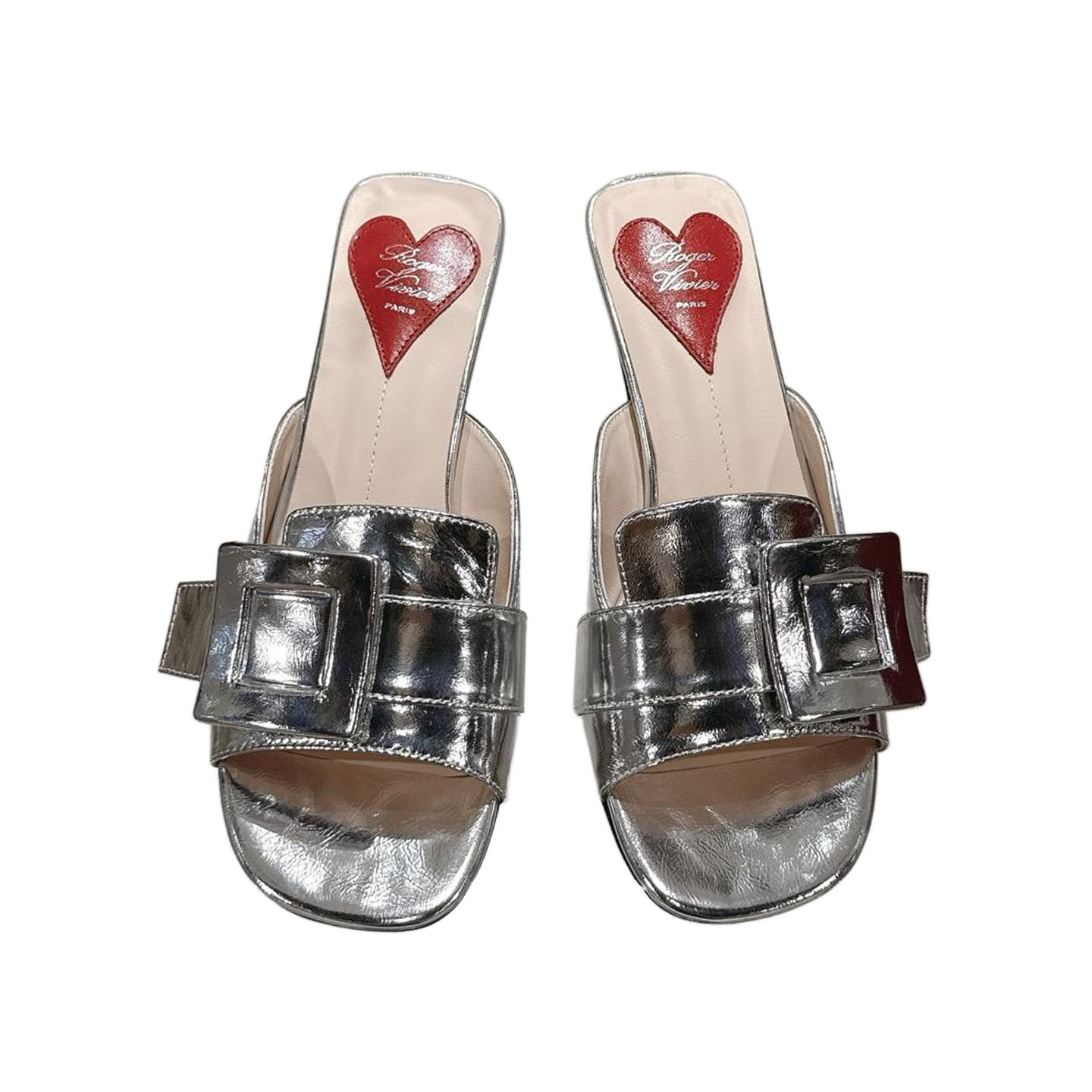 Roger Vivier Viv' Canard Mules Sandals In Gold/Silver Leather With Lacquered Metal Buckle (Heel Height 5.5cm) - 图片 3