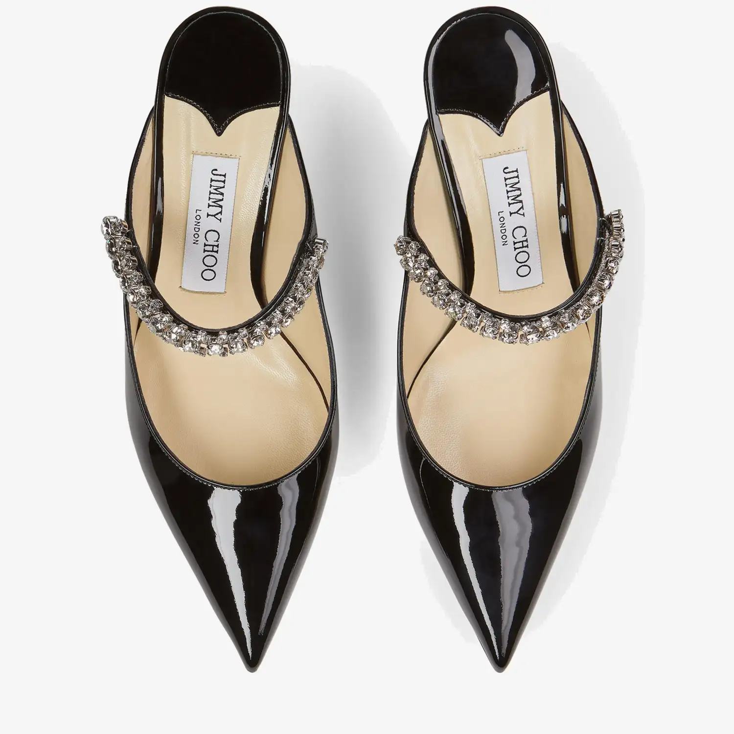 JIMMY CHOO Black patent leather crystal lace Muller shoes slippers - 图片 4