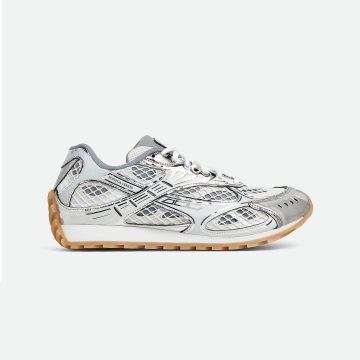 Bottega Veneta Orbit Sneakers In Silver/White Technical Fabric And Mesh Lace-Up Sneaker
