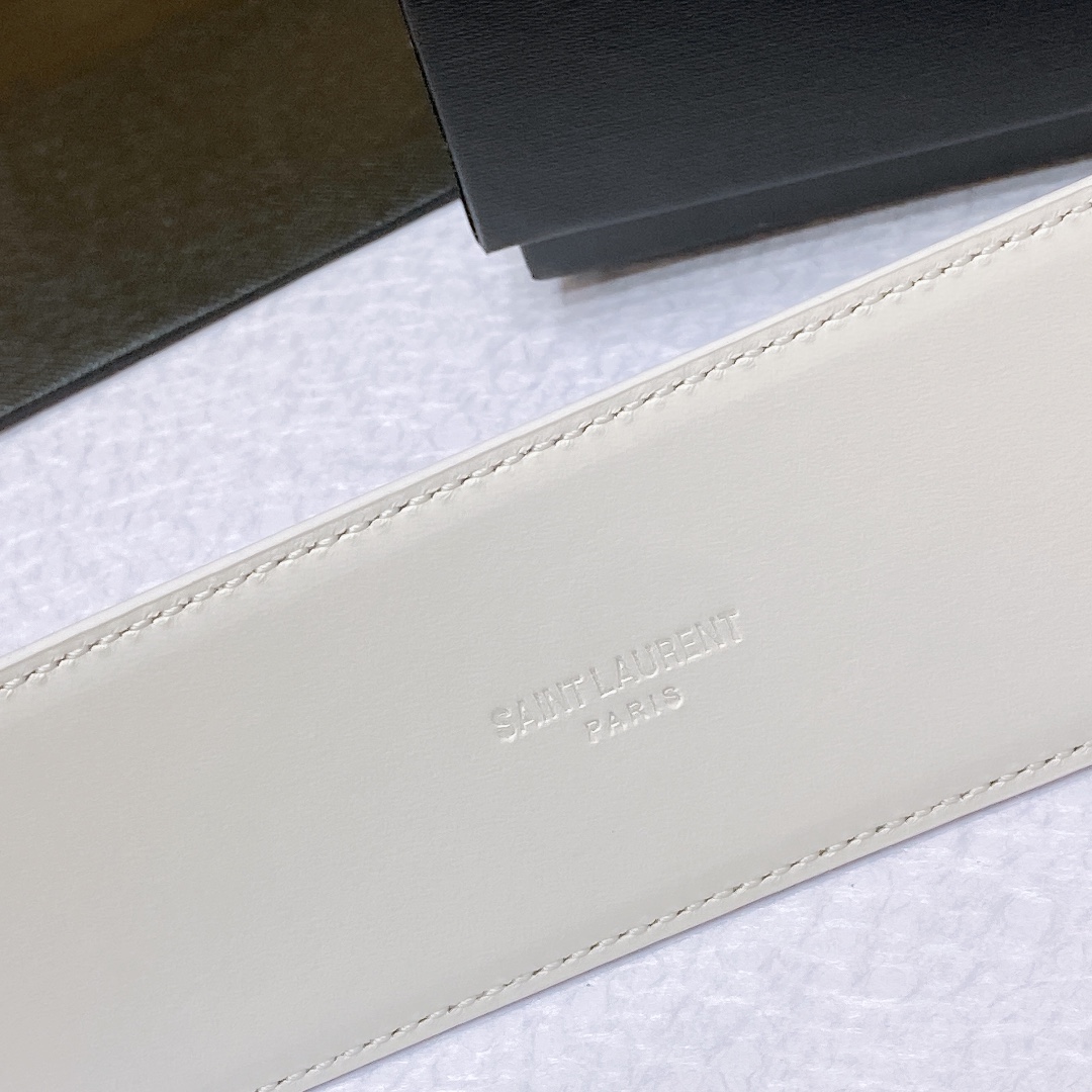 Saint Laurent Pairs Belt In White/Brown/Black/Coffee Smooth Calfskin With Gold Hardware 50mm - 图片 5