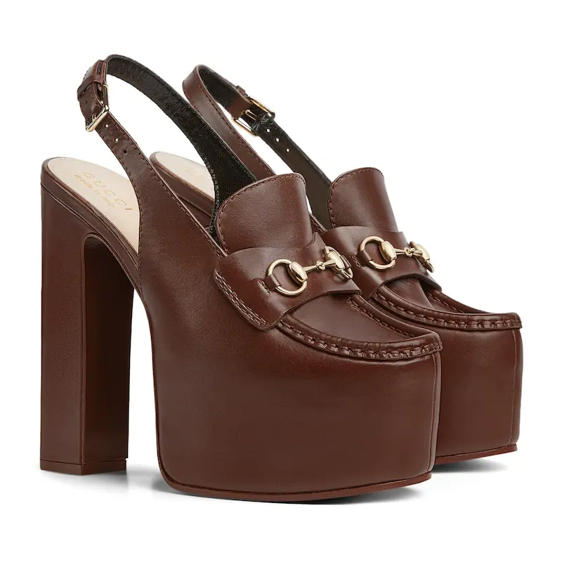 Gucci brown thick soled rear lace up high heels - 图片 2