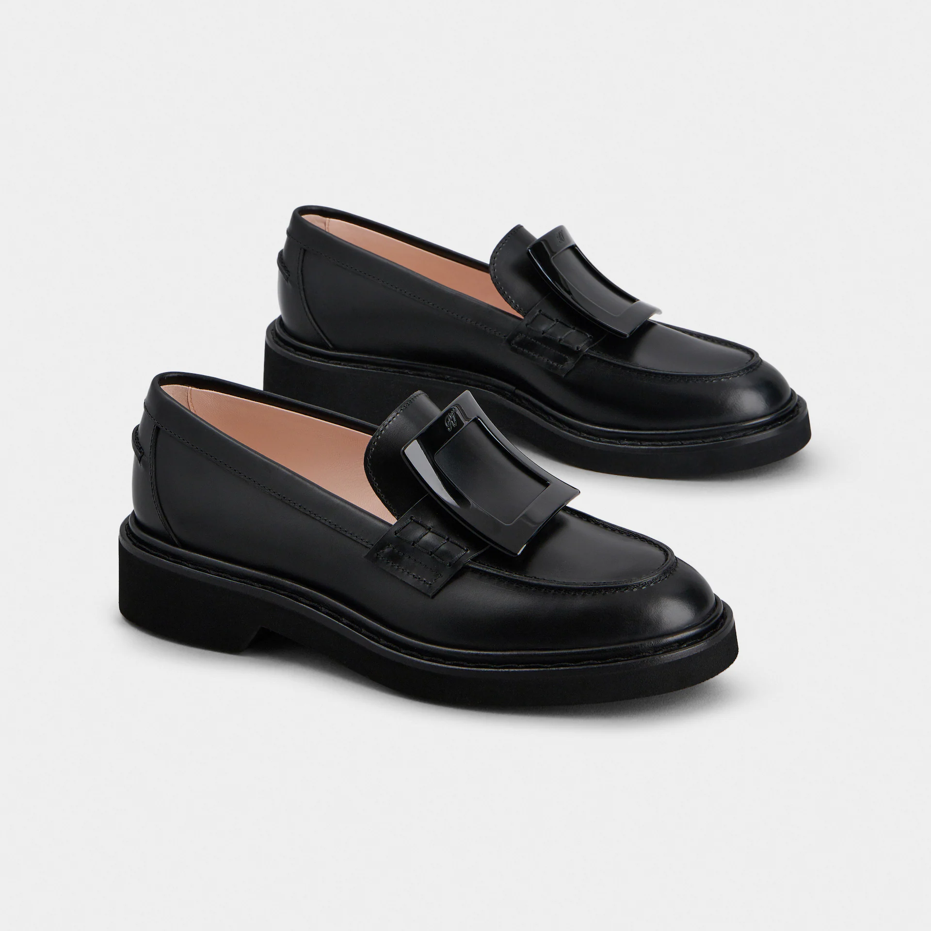 Roger Vivier Viv' Rangers Loafers In Black Leather With Lacquered Metal Buckle (Heel Height 2.5cm) - 图片 2