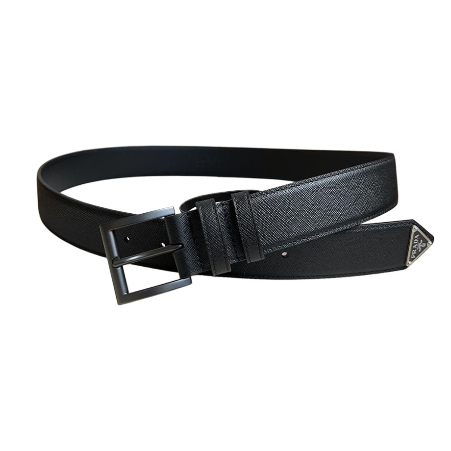Prada Women' s Square Buckle Belt In Black Calfskin With Gold/Silver/Gun Black Hardware 35mm - 图片 2