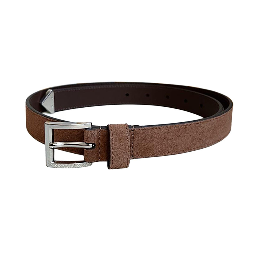 Prada Women' s Square Buckle Belt In Brown/Black Suede Calfskin With Gold/Silver Hardware 25mm - 图片 3