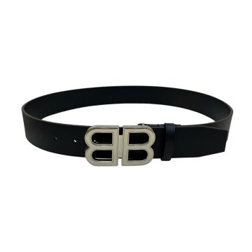Balenciaga Men's BB Hourglass Large Belt In Black Smooth Calfskin With Silver/Gold Hardware 40mm