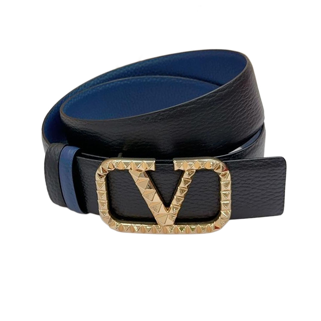 Valentino V Buckle With Rockstud Belt In White/Black/Blue/Brown/Red Calfskin With Black/Gold/Silver Hardware 40mm - 图片 5