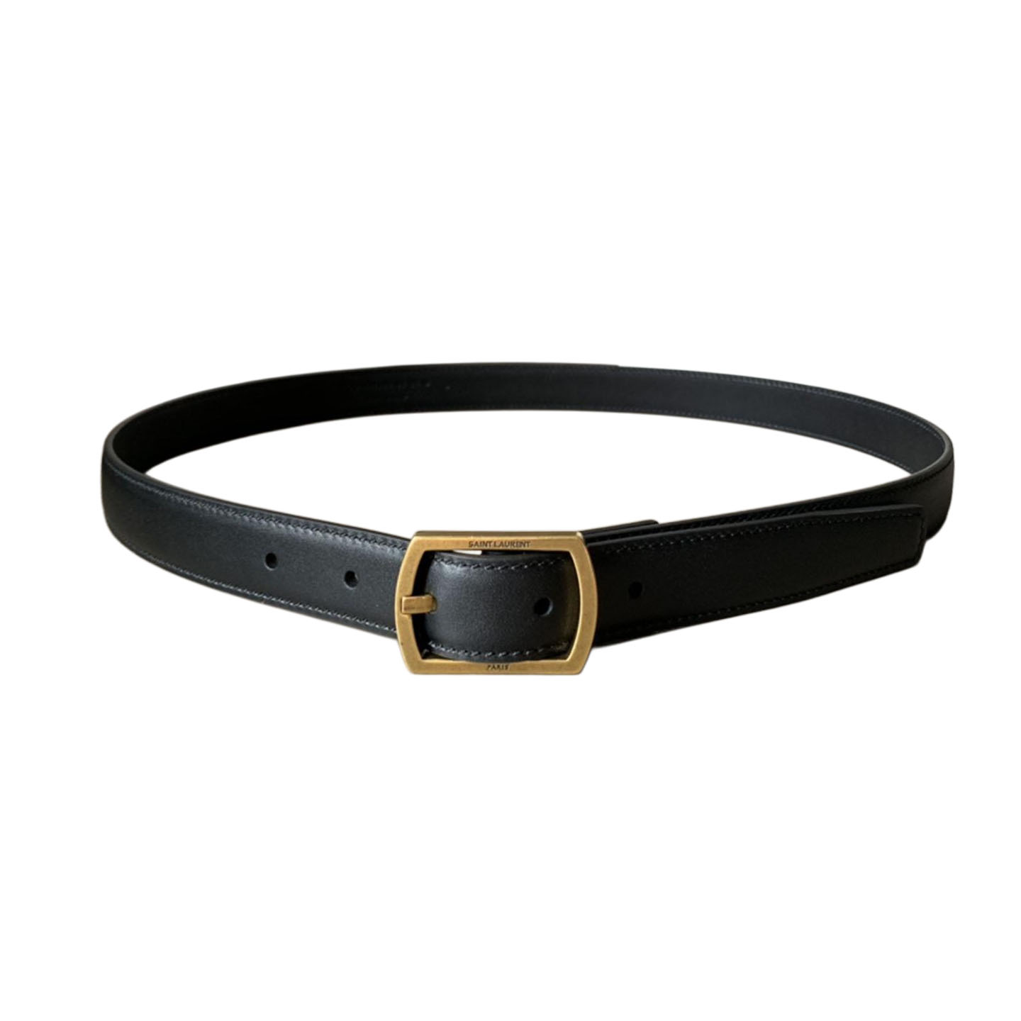 Saint Laurent Paved Buckle Belt In Black Calfskin With Gold/Silver Hardware 25mm - 图片 8