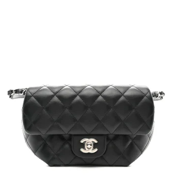 Chanel CC Uniform Flap Belt Bag Small Black Quilted Calfskin Leather Silver Hardware