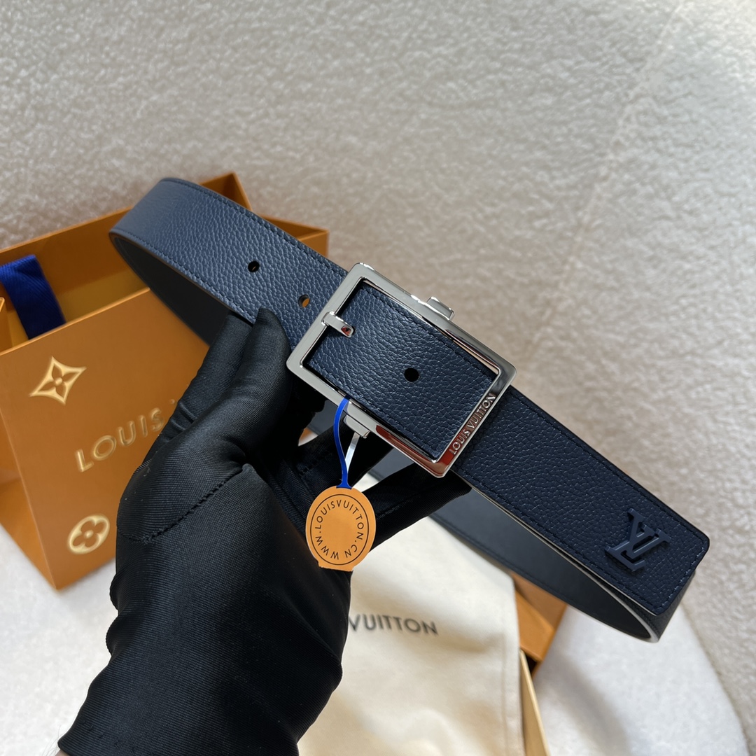 Louis Vuitton Men's Aerogram Belt In Blue Calfskin With Blue/Black/Silver Hardware 35mm - 图片 6