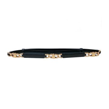 Celine Triomphe Gourmette Adjustable Belt In Black/Brown/White Taurillon Leather With Gold/Silver Hardware