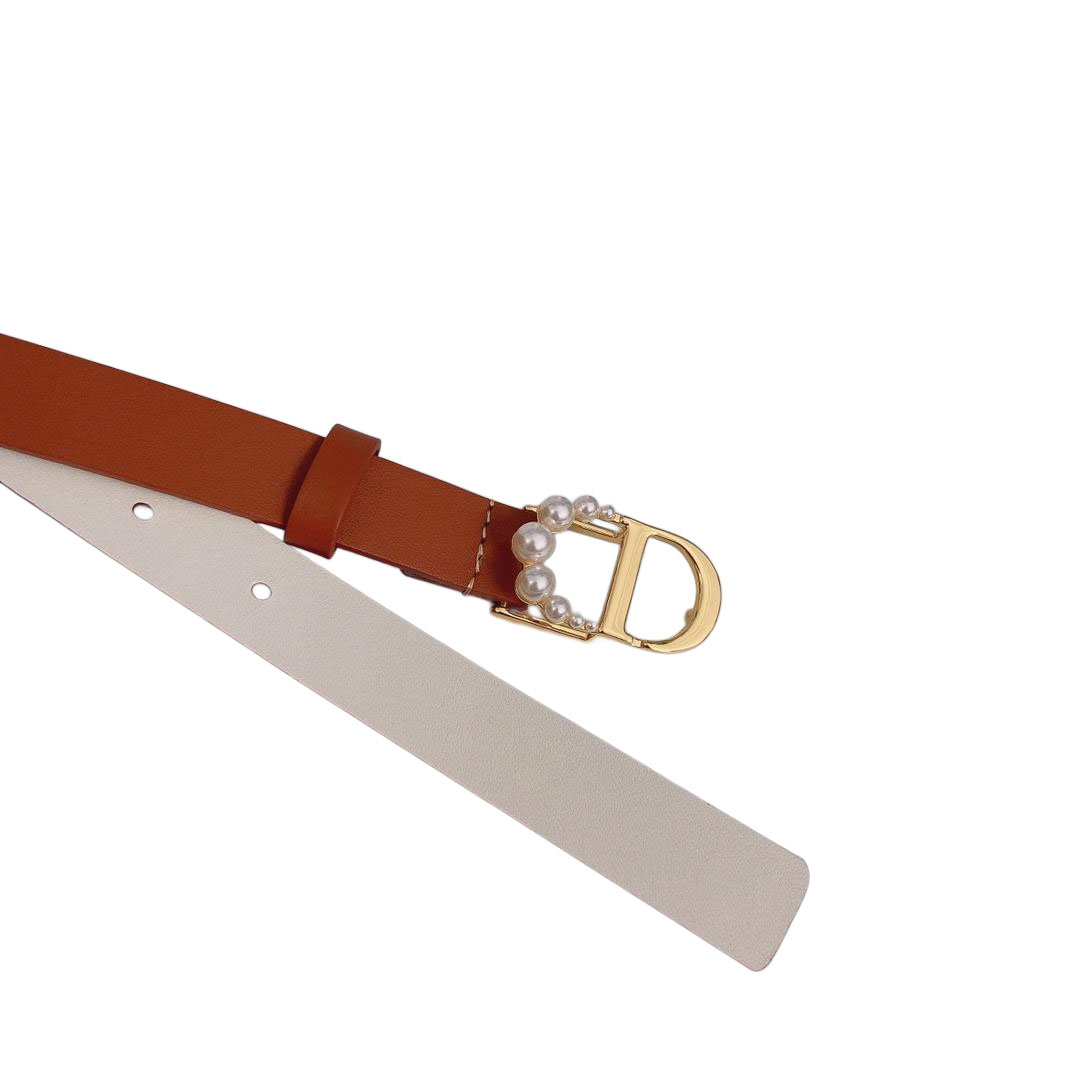 Dior Women' s 30 Montaigne Buckle With Pearls Belt In Brown/Black/Red/White/Cyclamen/Pink/Musturd/Silver/Gold/Blue/Grey Calfskin With Gold/Silver Hardware 20mm - 图片 2
